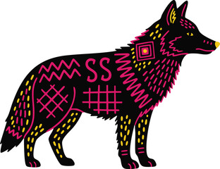Decorative Neon Black Tribal Wolf Silhouette with Geometric Patterns Stickers