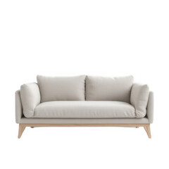 Fototapeta premium Beige Upholstered Sofa with Light Wood Legs on Transparent Background