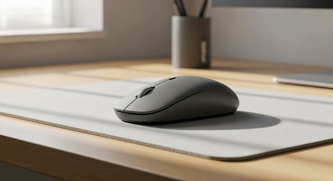 Minimalist Workspace: Wireless Mouse on Desk - Powered by Adobe