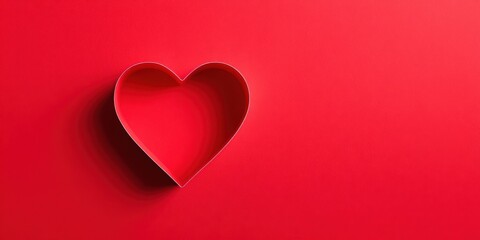 The Heart Cutout On A Vibrant Red Background With Soft Shadow And Minimal Texture