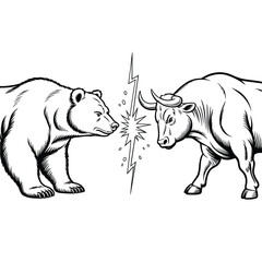 Bear and bull facing each other symbolizing market forces