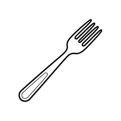 Simple line drawing of a metal dinner fork on a white background