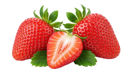 Isolated Strawberries with Leaves Group