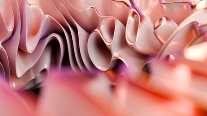 3D rendering, abstract pink background with gold border, layered folds and curves.