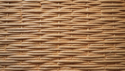 Obraz premium Wicker texture background, natural woven fibers in horizontal, vertical patterns. Close-up of eco material with warm beige tones, exhibiting rustic charm, handmade craftsmanship. Ideal for vintage