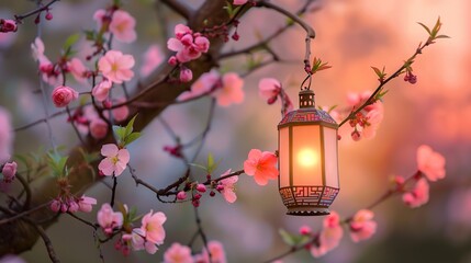 Exquisite Peach Blossom Lantern: Intricate Petal Details, Soft Glowing Light, and Elegant Craftsmanship&mdash;A Timeless Decor Piece Blending Traditional Aesthetics with Delicate Charm for Festive 