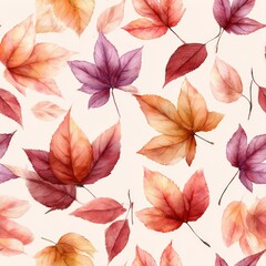 A vibrant pattern of watercolor leaves in warm autumn colors, perfect for backgrounds, textiles, or seasonal designs, Ideal for nature-themed projects, stationery, or home dÃ©cor,