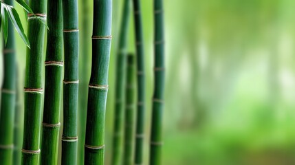 Fototapeta premium Lush green bamboo stalks create a tranquil atmosphere, ideal for nature-themed projects or wellness branding, Perfect for backgrounds in websites, brochures, or relaxation-themed content,