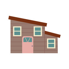 A suburban buildings in flat style. Isolated clip art on white background for vacation, eco living, architecture, rural concepts. Modular home, townhouse, beach house, farmhouse, mansion, hut.