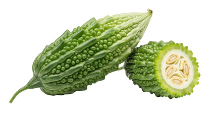 Isolated Cut Bitter Melon on White Background