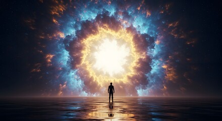 Cosmic Portal A Silhouette of Humanity Before a Celestial Gateway