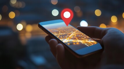 Discovering new places using a smartphone map at night in a vibrant city