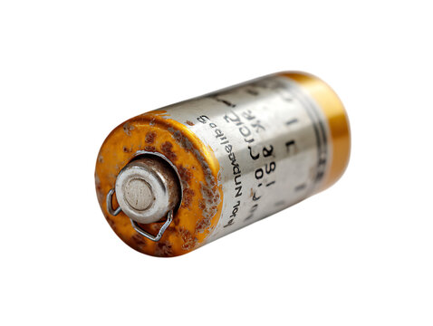 Bad electronic capacitor on white background