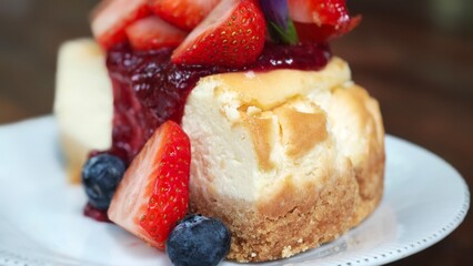 Mixed berries cheesecake with fresh berries.