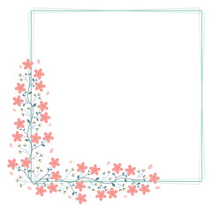 Green Square Floral Border Frame With Pink Peach Cherry Blossoms