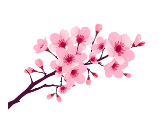 Obraz premium A Beautiful New Vector Illustration of a Branch of Pink Sakura Flowers, Complete with a Transparent Background for Easy Use in Creative Projects.