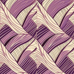 Decorative digital illustration of woven palm leaf texture in purple and beige, symbolizing nature, craft, tradition and design, a botanical artwork merging weaving pattern with tropical decorative 
