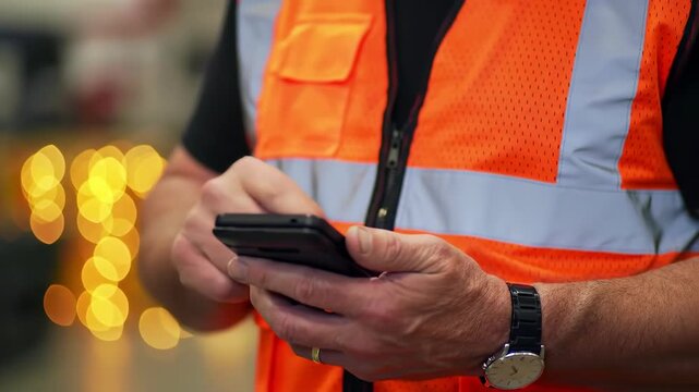 Worker using mobile phone