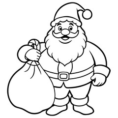 Obraz premium Funny cartoon illustration of Santa Claus with a gift bag and a Christmas tree, along with cute baby animals and a bear