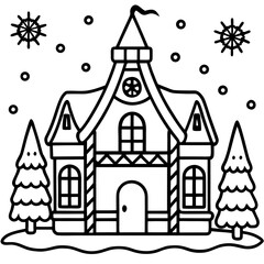 Fototapeta premium christmas card with house and tree