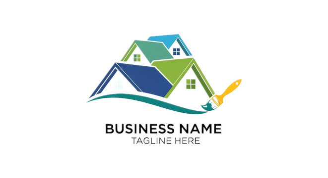 Roof Painting Company Logo Design with Brushstroke | Home Improvement and Real Estate Business Branding