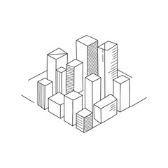 Fototapeta premium Skyscraper cityscape sketch drawing isometric perspective architecture building outline art