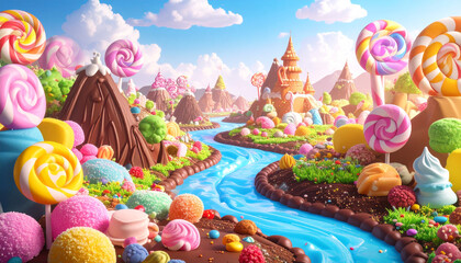 Colorful Candy Land Fantasy World.