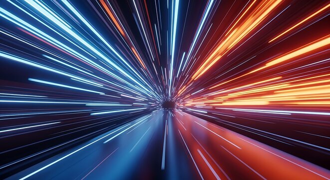 Fototapeta Abstract light trails creating a sense of speed and motion in a tunnel