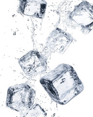 Obraz premium Ice cubes splashing into water, isolated on transparent background