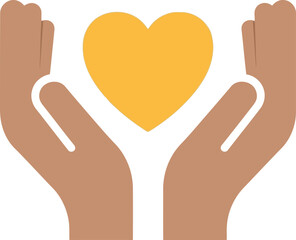 Caring hands holding golden heart symbolizing love support and health vector