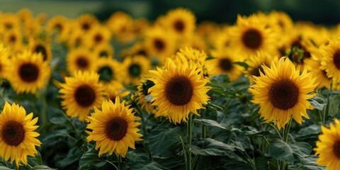 Fototapeta premium The Sunflower Field Glowing Under Summer Sun With Vibrant Yellow Blooms