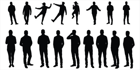 Collection of diverse male and female human silhouettes in various poses people woman