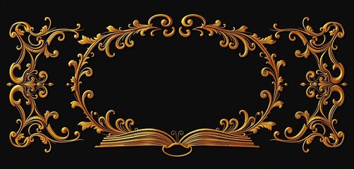 Intricate golden book frame seamlessly looping, perfect for elegant designs,  decoration, seamless