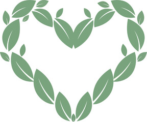 Green leaf heart border nature love organic eco friendly design element vector