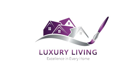 Luxury Living Logo Design with Houses and Paintbrush | Real Estate Branding for High-End Homes and Interior Design Services