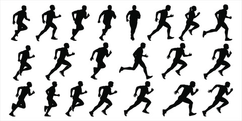 Diverse Group of Runners in Motion Sequence on White Background Keywords: running, runners, people