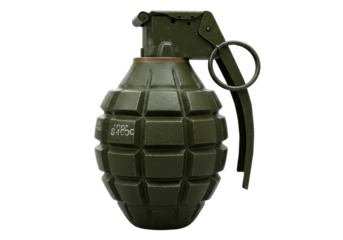 Isolated Green Hand Grenade with Safety Pin and Lever - Explosive Device for Combat