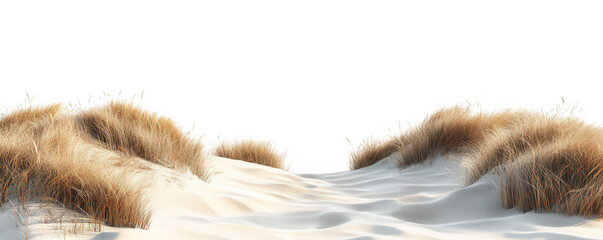 Sand dunes with dry grass isolated on transparent background