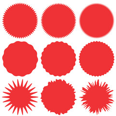 Vector image of a set of red icons with stars and glitter silhouettes. Abstract element for your design. Price tags with special offers, etc.