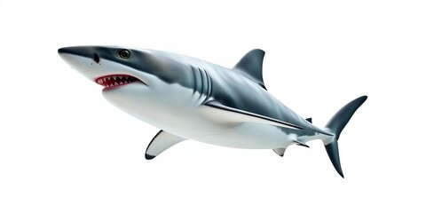 Naklejka premium Powerful great white shark isolated on pure white background, sea, stock photo
