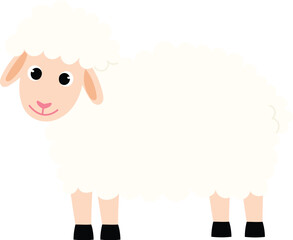 White Fluffy Sheep Cartoon, Funny Sheep Livestock, Farm Animal with Fluffy Wool, Nursery Sheep Character illustration