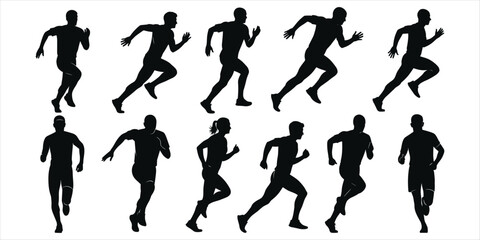 Dynamic Silhouettes of Men Running in Various Sprinting Poses runner athlete