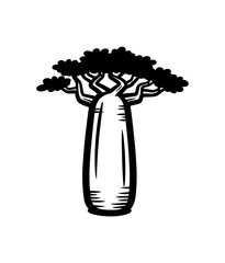 Black and White Baobab Tree Vector Illustration