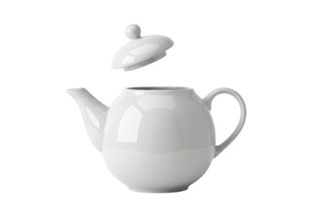 Isolated Ceramic Teapot with Lid Floating Above, Elegant Design for Tea Service, White Porcelain Finish, Kitchenware Essential