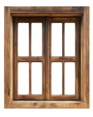 Obraz premium Old wooden window frame with glass panes isolated on transparent background