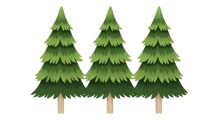 Isolated Three Pine Trees on White Background