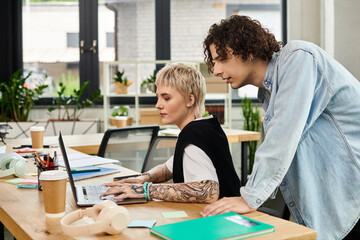 Collaboration in a modern workspace as youth engage in productive tasks together