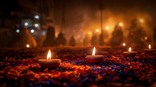 illustation of Diwali festival of lights tradition Diya oil lamps against dark background