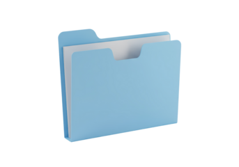 Isolated light-blue file folder with documents, used for office organization, storage