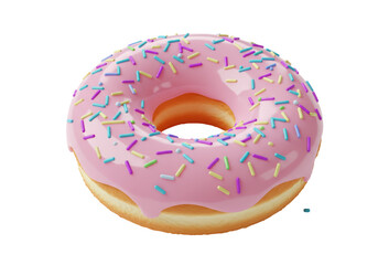 Isolated donut with pink frosting and sprinkles, sugary dessert, treat, delicious